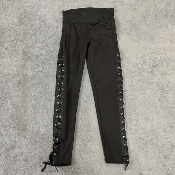 YiTong Black Side Tie Up Elastic Compression Legging Pants Women's Size L - Picture 1 of 8